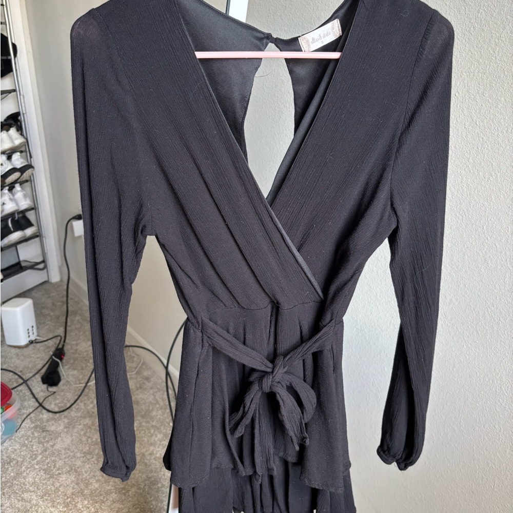 Altar'd State Black Long-Sleeve Wrap Jumpsuit